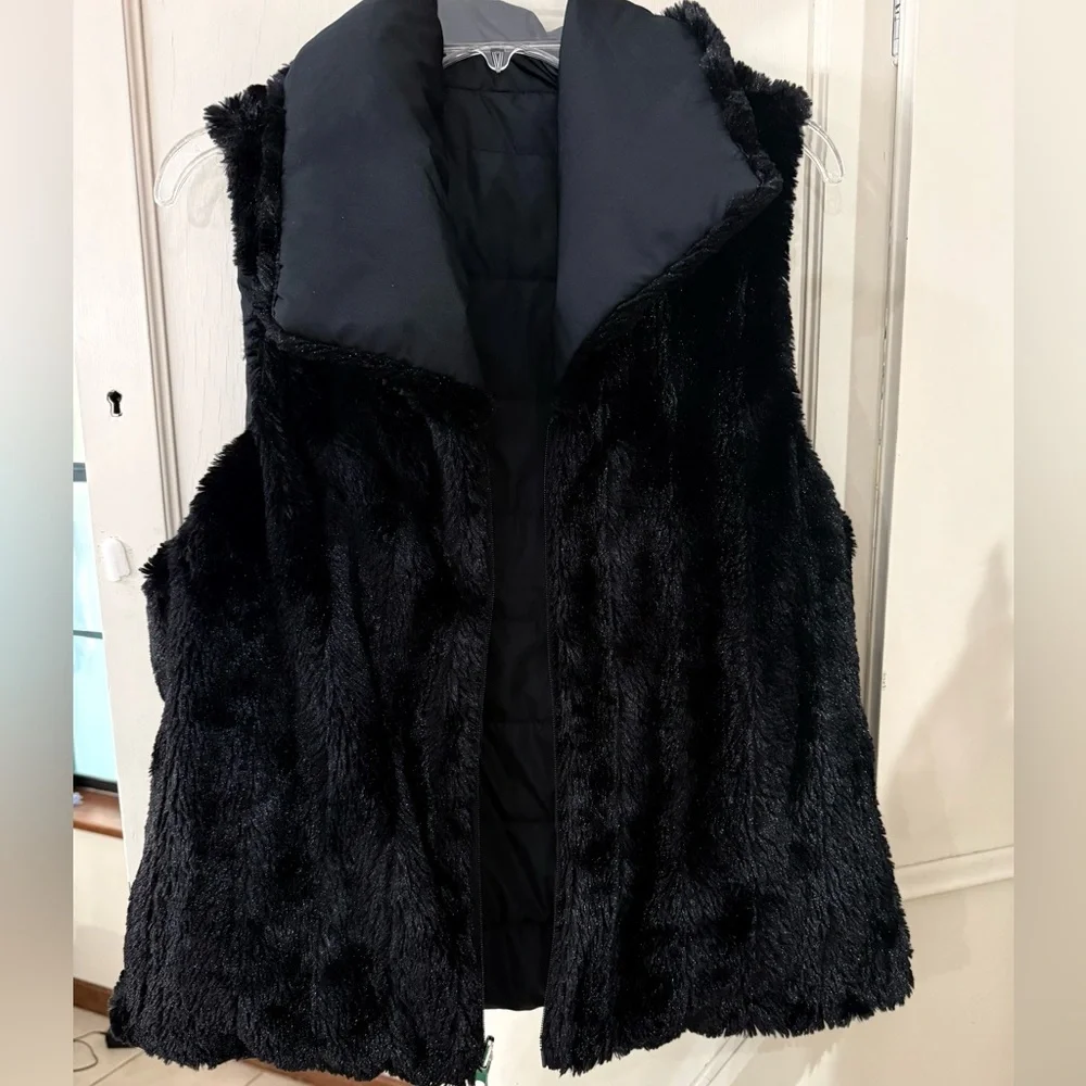 Women's reversible vest puffer and faux fur black size L - Picture 1 of 10